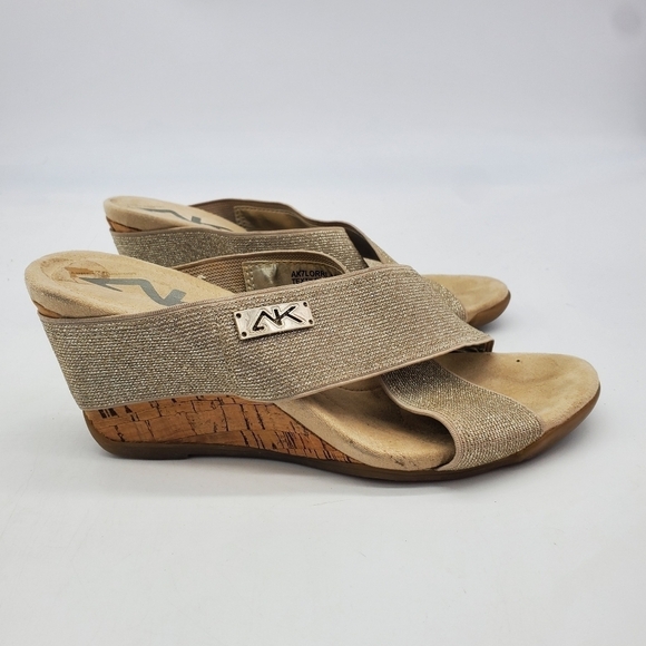 Anne Klein Sport Shoes Women 6M Lorri  Gold Glitter Wedge Sandals - Picture 10 of 12